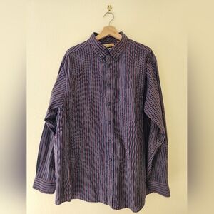 Roundtree & Yorke Blue and Pink Vertical Stripe Dress Shirt